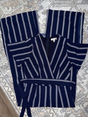 Monteau Navy & White Striped Jumpsuit